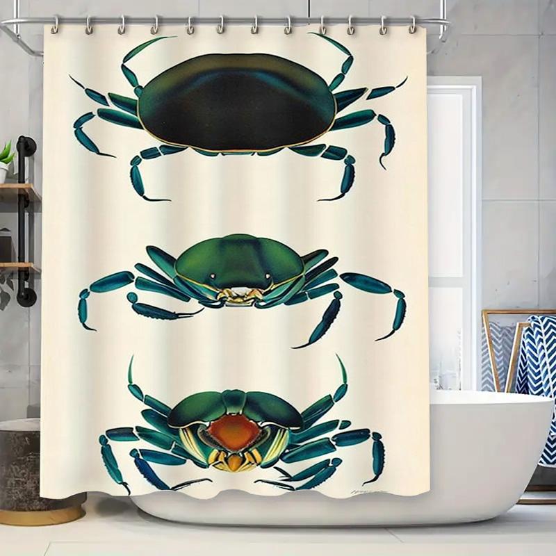 

3D Printed Crab Shower Curtain Waterproof Fabric Bathroom Decor For Home Decoration Green Color 72 X 78 Inches W60H190(CM)-1 Pcs