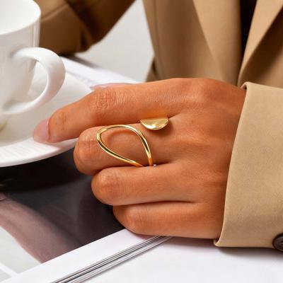 Statement Irregular Open Ring for Women,Gold Plated Stainless Steel Geometric Rings,Punk Party Birthday Jewelry Gift