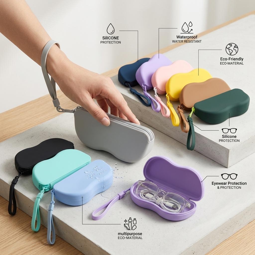 Soft Silicone Zipper Glasses Bag Storage Waterproof Bag Cosmetic Coin Bag Case For Women Girls Candy Color Dustproof Glasses Box