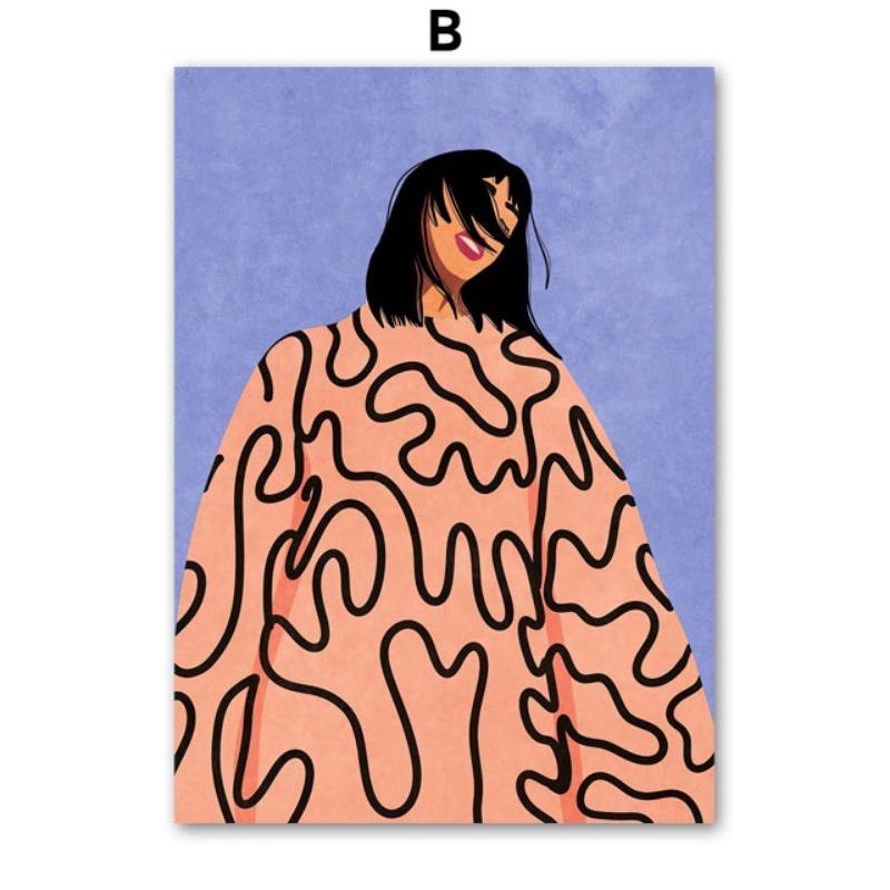 

Abstract Girl Red Wine Cherry Flowers Wall Art Canvas Painting Illustration Posters And Prints Pictures For Living Room Decor 21cm×30cm NoFrame