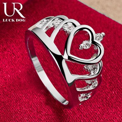 925 Sterling Silver AAA Zircon Heart-shaped Crown Ring Fashionable Wedding Jewelry