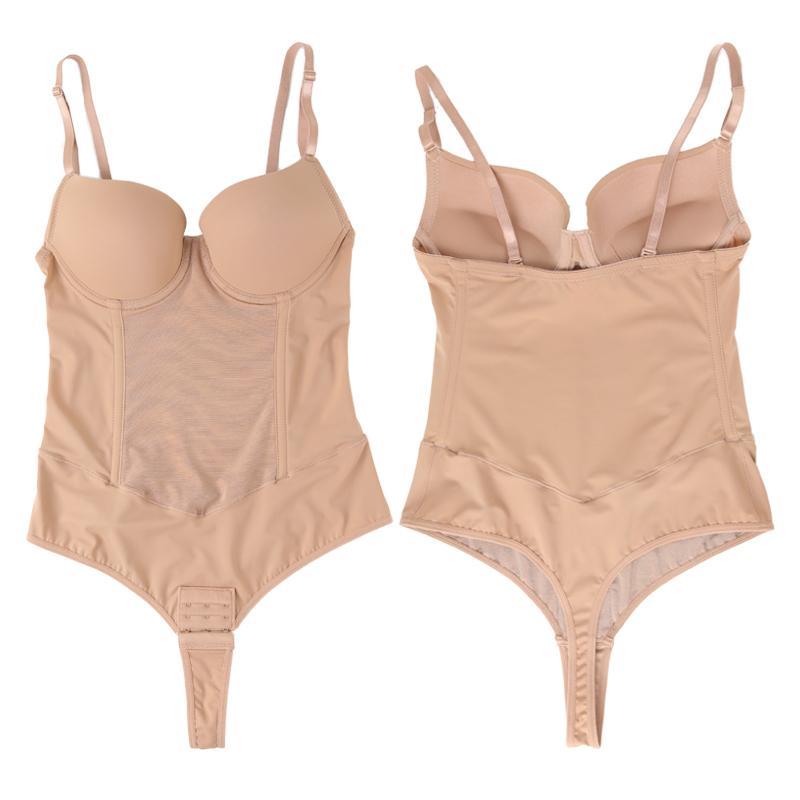 Women Seamless Thong Shapewear Tummy Control Waist Trainer Body Sculpting Shaper Invisible Slimming Underwear with Padded Bra