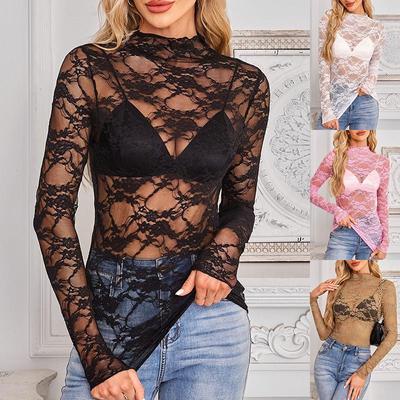TK2025 Slim Fit Summer Mesh Lace Long Sleeve Top for Women