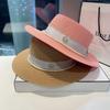 Straw Hat Women's Spring and Summer Versatile Pearl M Letter Flat Top Top Top Hat Big Brim Sunshade Sunscreen Beach Hat Shows Small Face