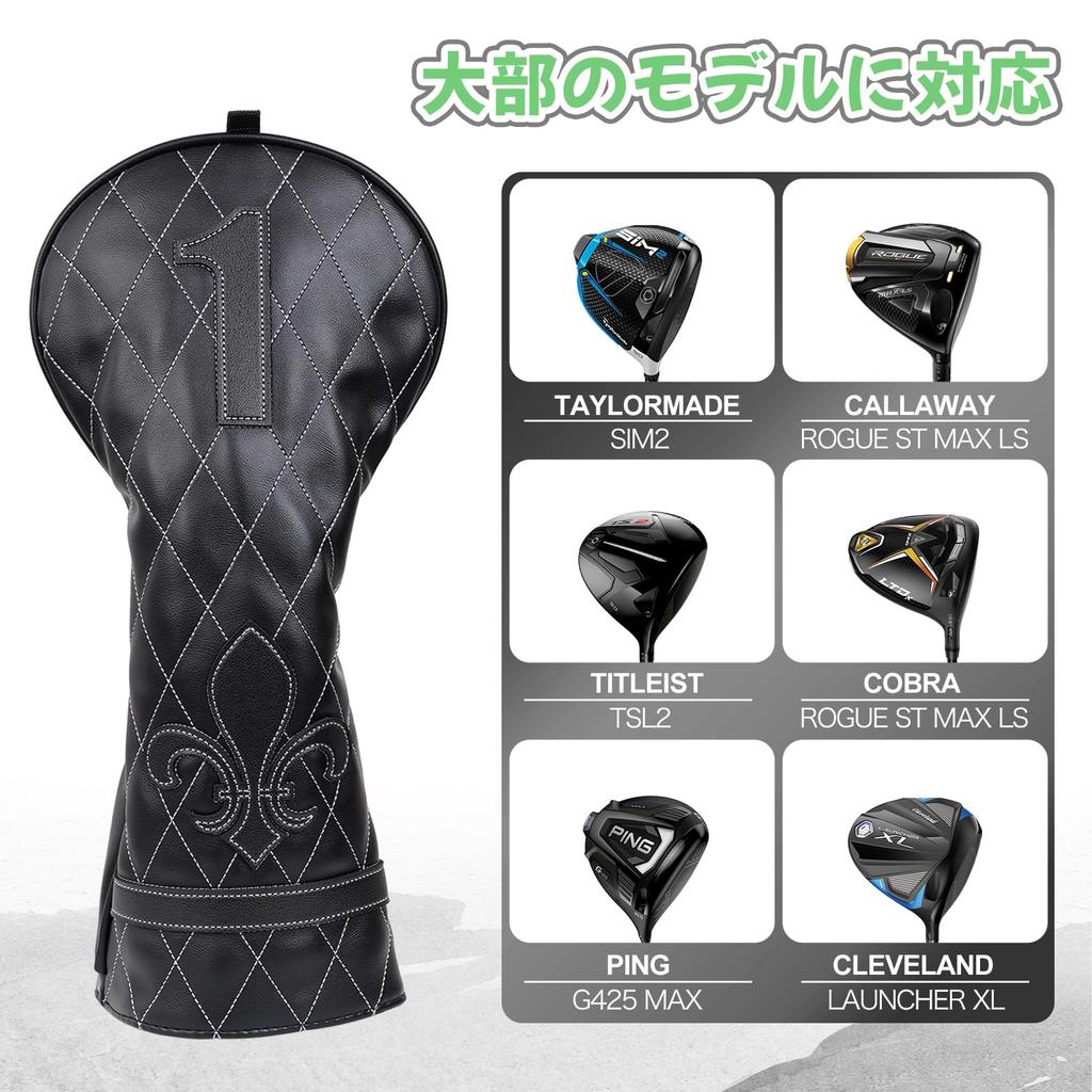 Golf Träkåpor Set om 3 för Fairway och Utility Klubbhuvudskydd Svart Syntetiskt Läder Ichihatsu (1FH) Driver, Trä,