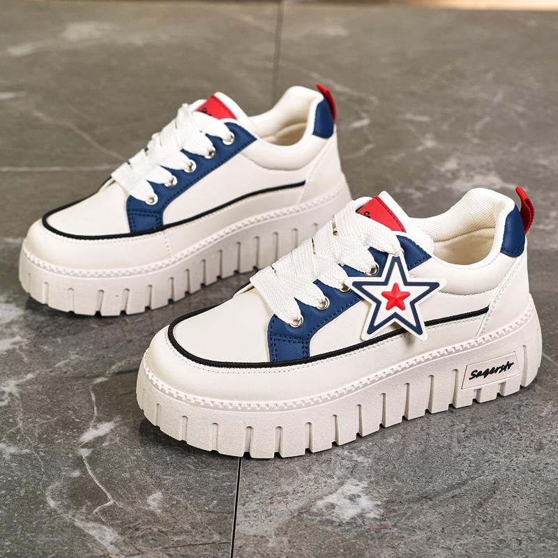 

CRLAYDK Женские кроссовки на платформе с низким верхом, массивные, кожаные, на толстой подошве, удобные, повседневные, для тенниса, для ходьбы, женские кеды для скейтборда 42