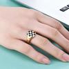 Elegant 18K Gold Stainless Steel Ring with Black and White Checkerboard Design for Women