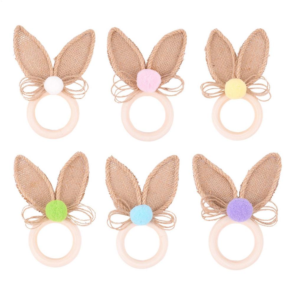 

6Pcs Easter Bunny Napkin Rings Hessian Easter Rabbit Ear Napkin Holder, Farmhouse Napkin Rings for Spring Birthday Party Banquet