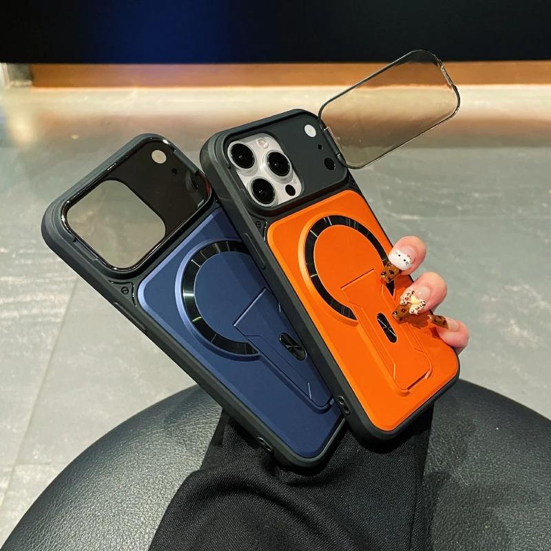 For Magnetic Case For For Iphone 17 16 1 14 13 12 Pro Max Fold Bracket Transparent Lens Protection Armor Shockproof Cover