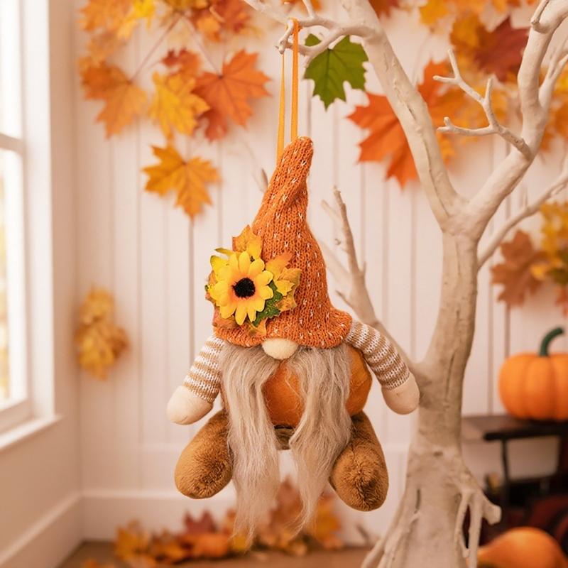 1Pair Fall Season Harvest Celebration Gnomes Figures Handmade Festival Dwarf Decoration for Office and Home Couple Gift