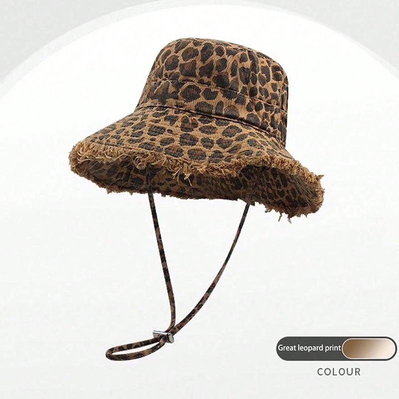 

Леопардовый принт горячая девушка шляпа-ведро с необработанным краем модная универсальная уличная складная шляпа от солнца Adjustable