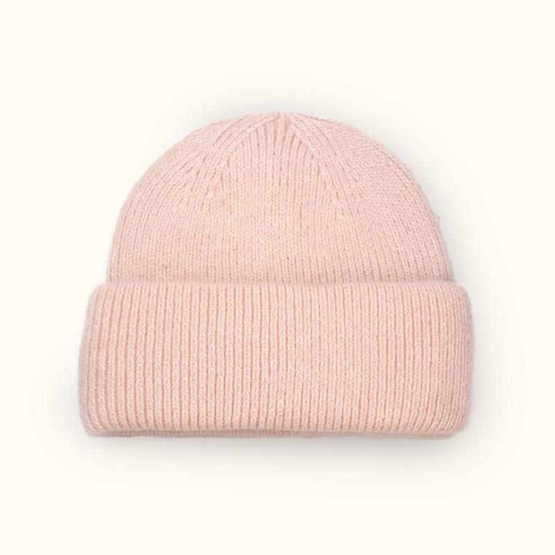Autumn Winter Fashion Rabbit Hair Knit Hat Double Rolled Brim Warm Cold Hat