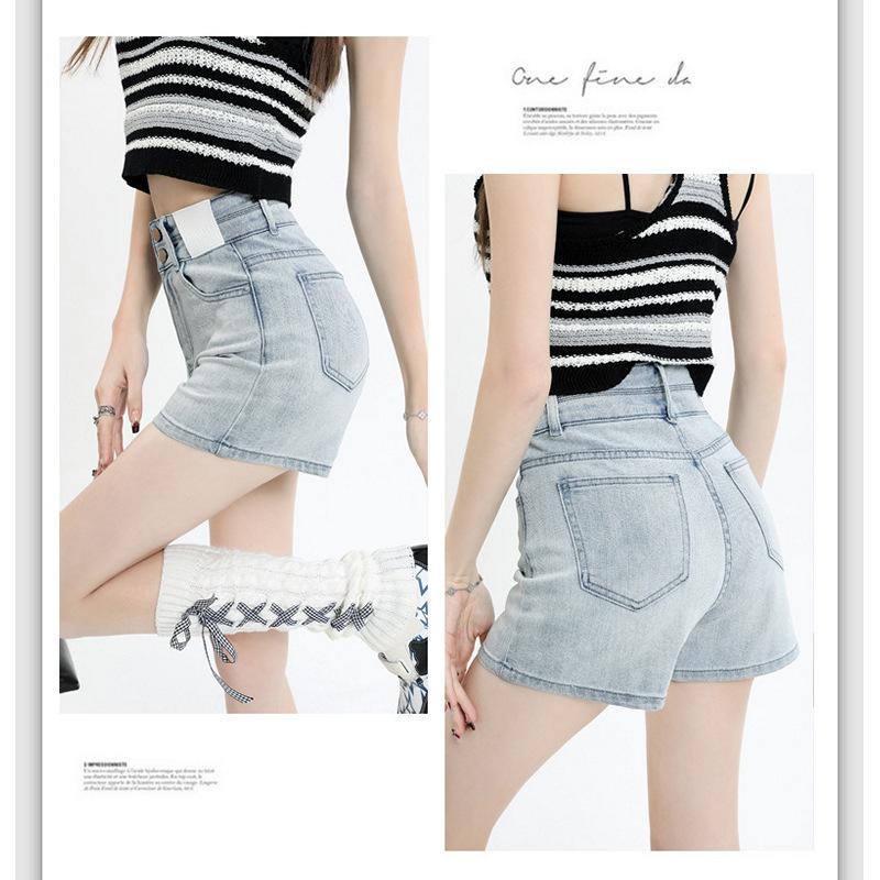 Retro Džínové šortky Dámské Letní Nové S Vysokým Pasem Zeštíhlující Slim Fit Malé Zeštíhlující Áčkového Střihu Široké Nohavice Horké Kalhoty