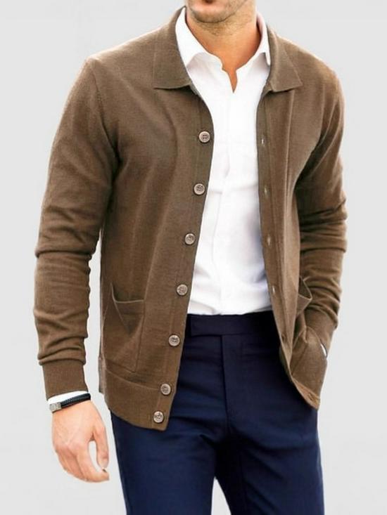 Cardigan à revers homme Automne/Hiver 2025: Manteau pull européen et américain à boutonnage simple amincissant