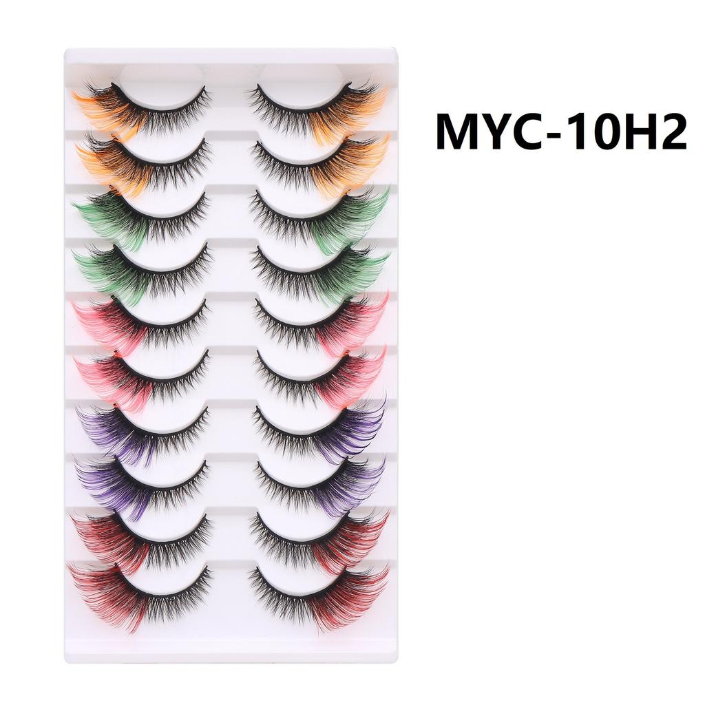 10 Pairs False Eyelashes, Colored Cat Eye Lashes with Black Band, Dramatic Volume Lashes for Party