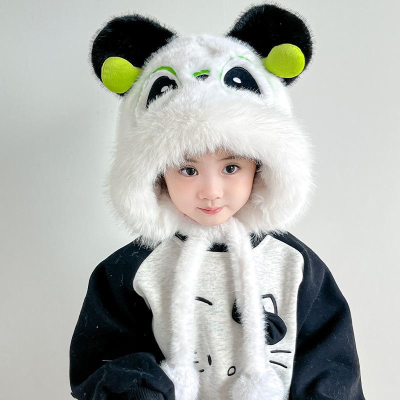 

Cute panda ears children s students plush thickened ear caps boys and girls warm and cold black winter hats