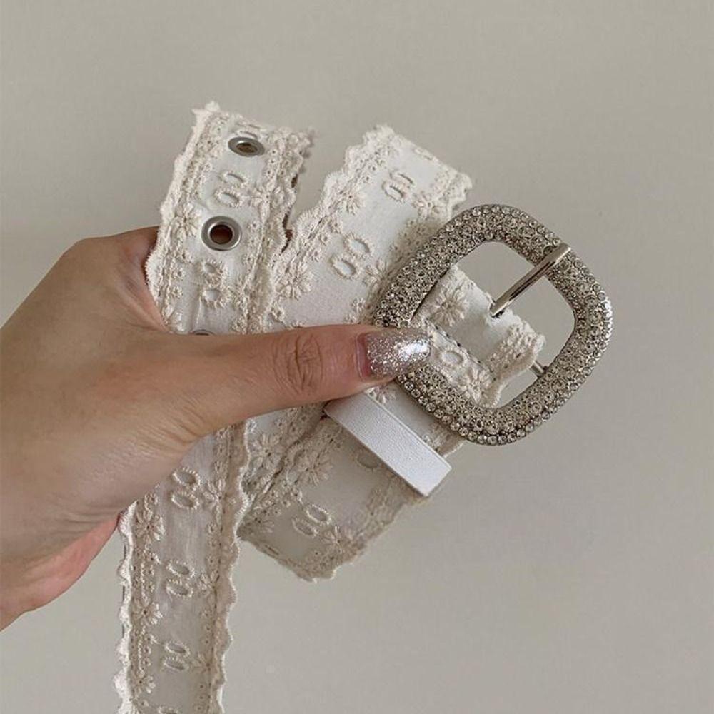 Y2K Lace Belt PU Leather Women Waistband Trend Rhinestone Belt Jeans Accessories