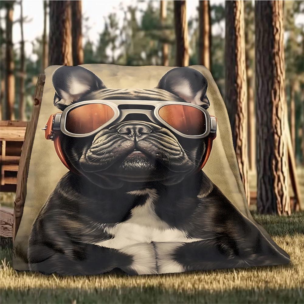 1pc French Bulldog Print Outdoor Blanket, Lightweight Polyester,