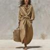 2026 Women's Solid Color Shirt Collar Long Sleeve Pocket Cardigan Dress