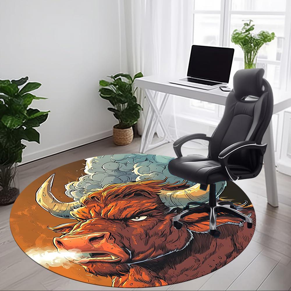 1pc Bull Spirit Carpet for Office Non Slip, Round Carpet, Soft & Comfortable, Carpet for Office, Lightweight Round Floor Mat