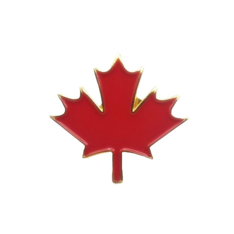 Maple Leaf Red Enamel Pin with Canada Flag Pattern