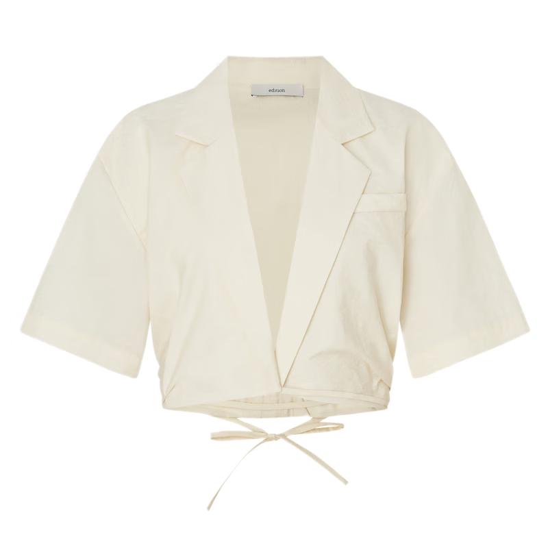 Edition Women s Wrinkled Pima Cotton Short-Sleeve Tie-Up Shirt S