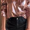 Slimming Shirt Women Tops Lapel Long Sleeve Loose Fit Suede Casual Versatile with Patch Pocket Single Breasted Bright Color Button-up Blouse