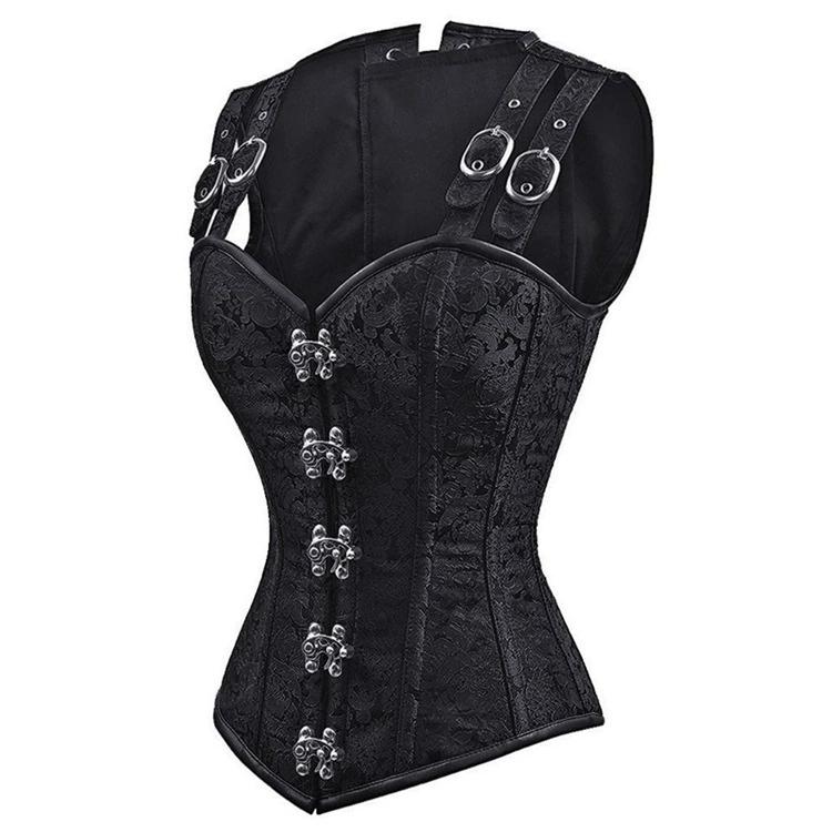 JYL TS black lace up sleeveless 12 steel bone double button chain button up waist shaping clothes for European and American courts
