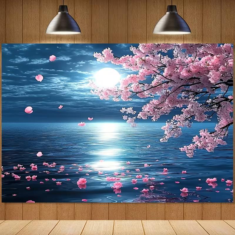 2D Printed Moonlight Cherry Blossom Sea Tapestry for Home Decor