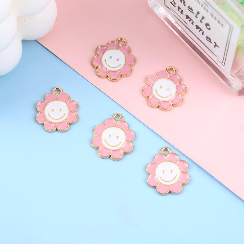 Colorful Smiley Sunflower Alloy Drip Oil DIY Jewelry Pendant Charms