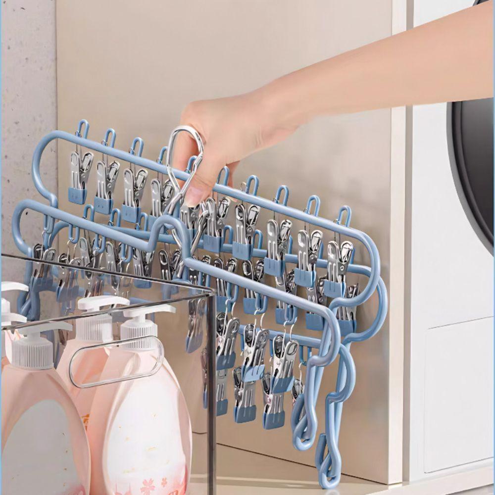 Household Windproof Drying Rack Folding Laundry Hanger Stainless Steel Clothespin  Balcony