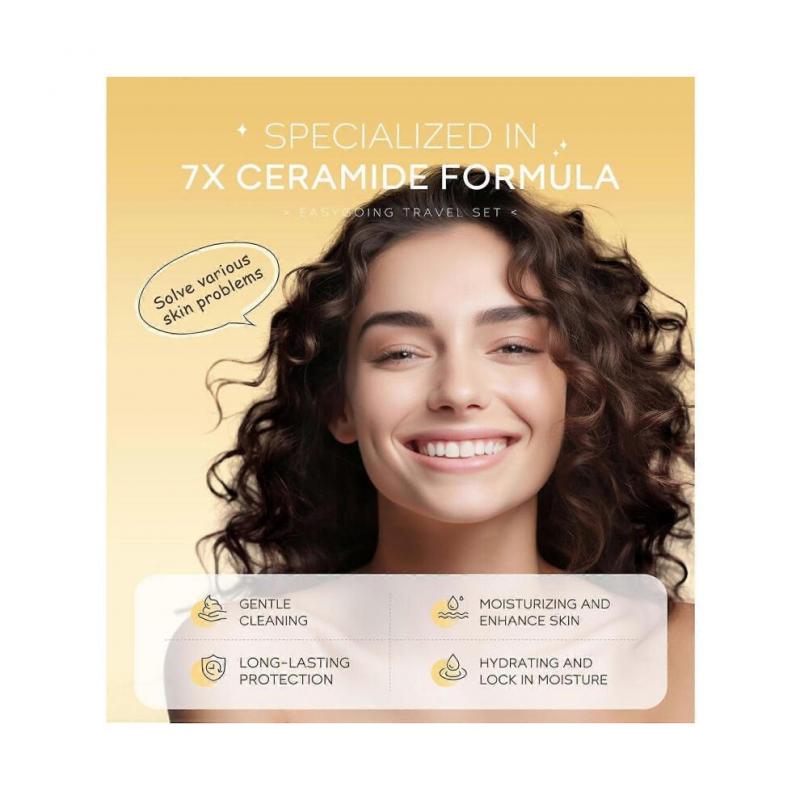 (3 Set)Hydrating Skin Care Set, Gift for Women, 4Pcs Skincare Essentials Set Mini Travel Size with Facial Cleanser, Cream, Serum, Sunscreen