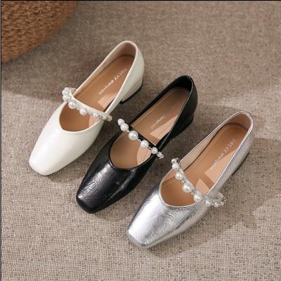 2025 Summer Shallow Flats Shoes Women Genuine Leather Pointed Toe Loafers Elegant Rhinestone Beads Shallow  Janes Shoes