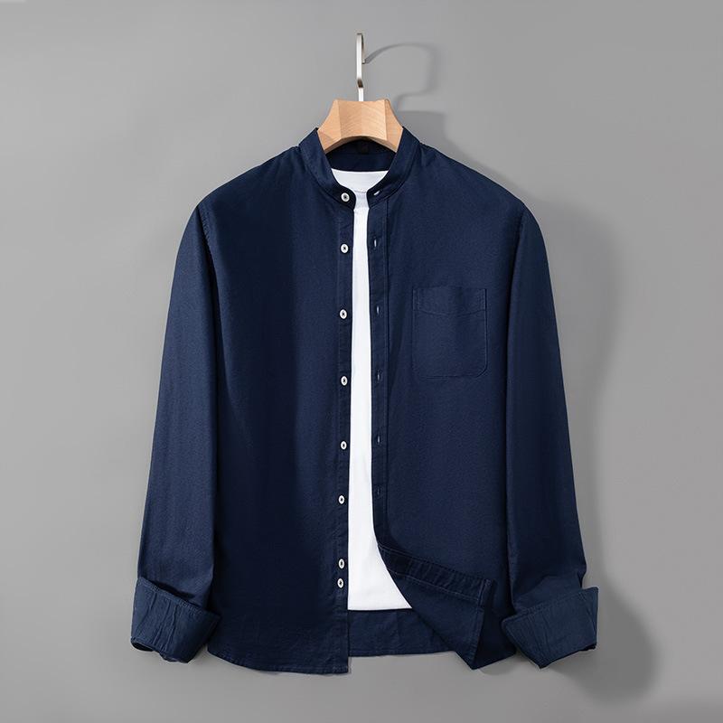 Spring and Autumn New Style Stand Collar Oxford Cotton Long-sleeved Shirt Men's Slim Work Shirt Casual Inch Shirt