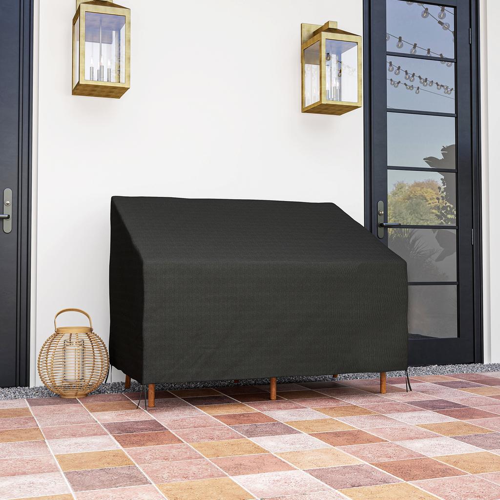 600D Oxford Cloth Furniture Cover, 2 Seater Sofa Protector for Garden Patio, Outdoor, Waterproof, Black, 140L x 84W x 56/94H cm