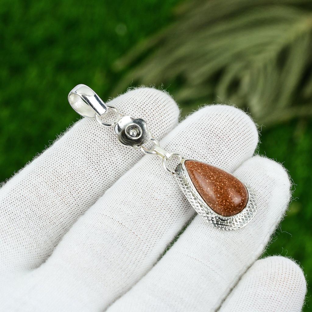 Natural Sun Sitara Gemstone Pendant Orange 925 Sterling Silver Indian Jewelry