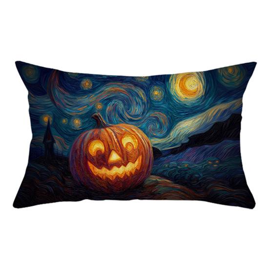 Halloween Pillow Cover Pumpkin under Starry Night Pillowcase Artistic Pillow Case for Bedroom Living Room Guest Rooms Sofa Decor