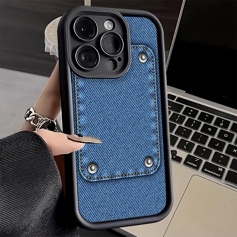 Phone Case for iPhone 17 Air 16E 15 16 Pro Max Retro Denim Pattern Cover 14 Plus 13 12 Mini Soft Shell Silicone Fundas