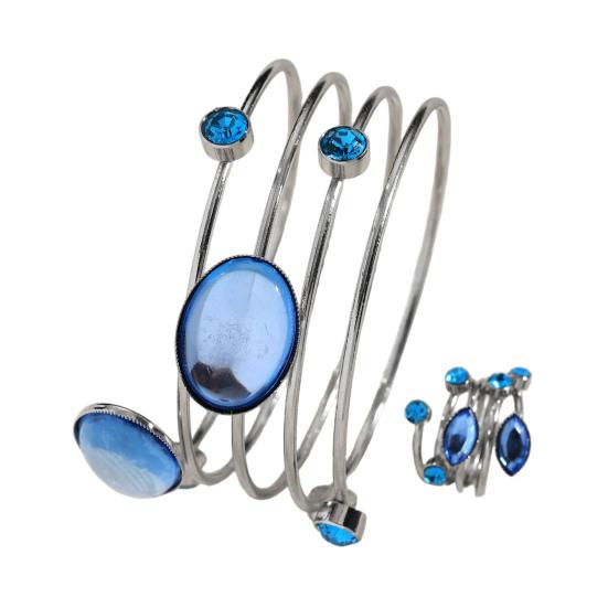 2Pcs/Set Women Bracelet Ring Thin Metal Circle Multi-Layered Design Bangle Finger Ring