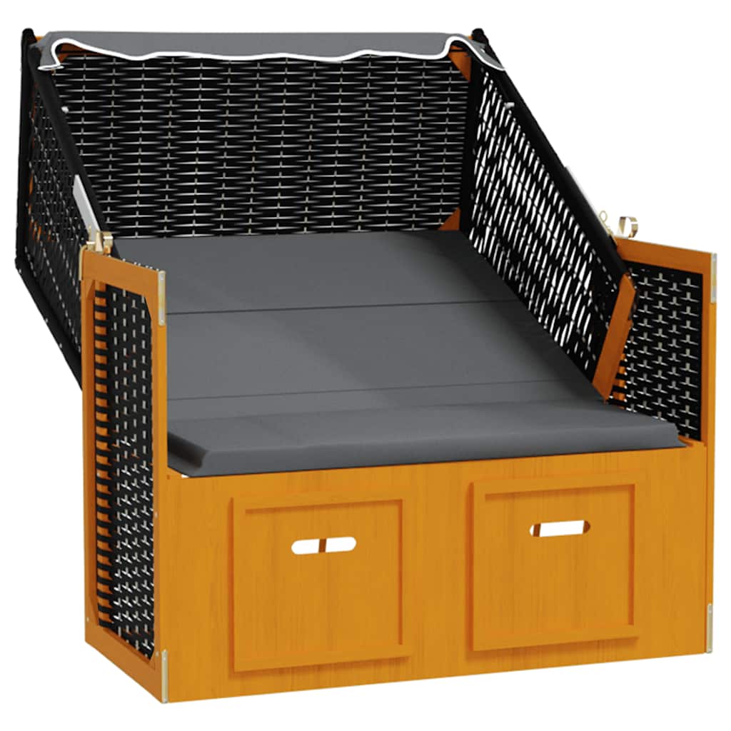 Beach Chair with Roof Poly Rattan & Solid Wood Black Anthracite