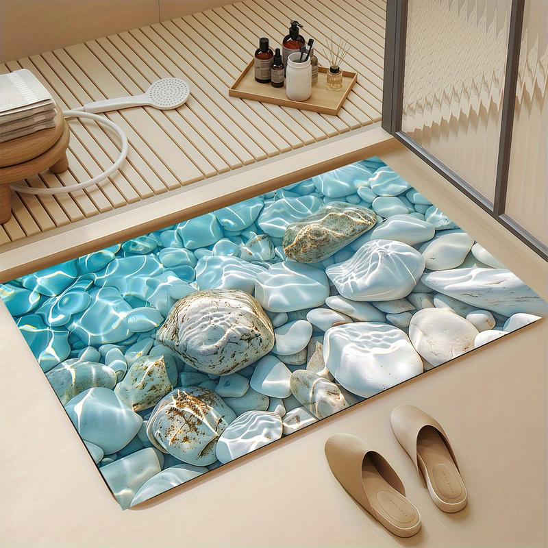 3D Underwater Pebbles Stones Water Ripple Floor Mat Flannel Rug 3D Printed Carpet Home Decor Bathroom Rug Anti Slip Washable