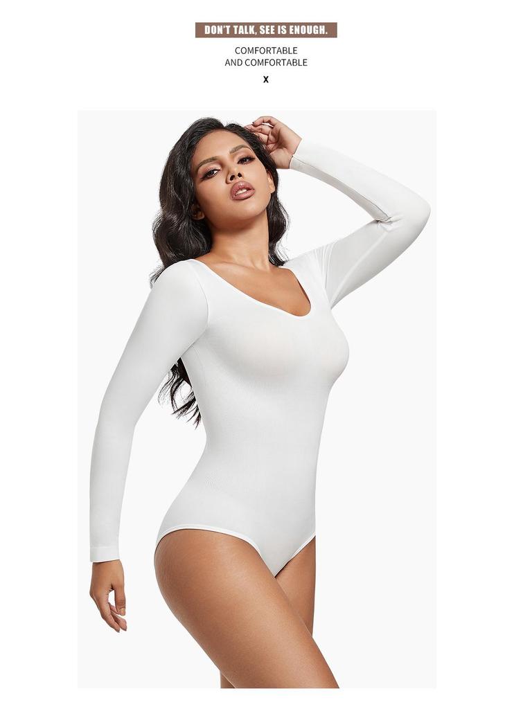 Nahtloser formender Bodysuit für Damen in Übergröße: Langarm Tummy Control
