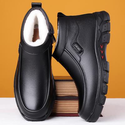 2024 Winter New Men's High-top Cotton Shoes Men's Handmade Online Leather Velvet Thermal Cotton Shoes Snow Boots A155