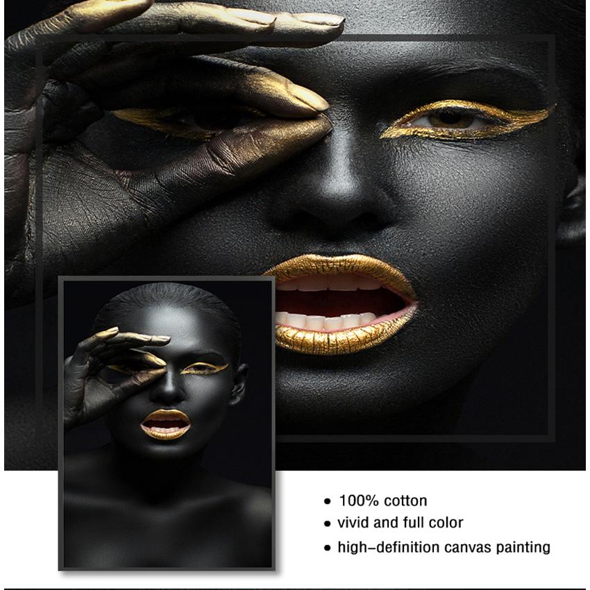 Wall Art Picture for Living Room Decor Black and Gold African Woman Cuadros Canvas Painting Posters and Prints Scandinavian