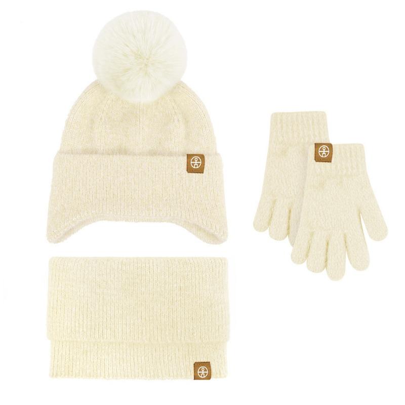 Children's unisex scarf to keep warm Winter infants and toddlers knitted ear protection hat scarf gloves three-piece set