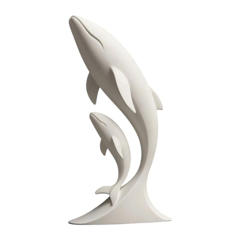 Office Desk Whale Figure Accent, Mother Whale and Calf Sculpture for Shelf Display Entryway Cabinet and Home Ocean Accent