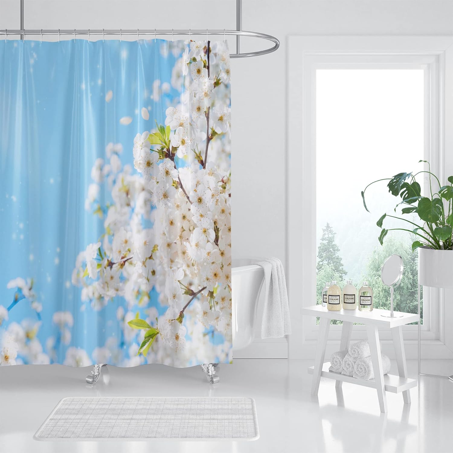 

Pink Cherry Blossom Shower Curtain, Japanese Sakura Floral Shower Curtain Set, Plant Flower Cherry Shower Curtains For Bathroom W60H190(CM)-1 Pcs