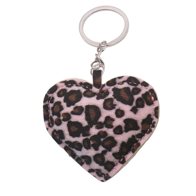 Leopard Print Heart Shaped Keychain with Metal Hook PU Leather Accessory for Fashionable Everyday Carry Item