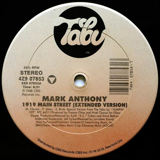 

12inch Record MARK ANTHONY - 1919 Main Street 4Z907853 Tabu Records 1988 US Dance & Electronica Used