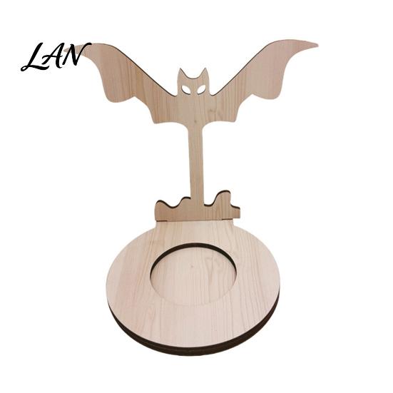 Small Tealight Display Halloween Wooden Candle Holder, Silhouette Ghost/Bat/Scarecrow/Bat Ghost Decor Holder for Home Table Fireplace Black Cat Base